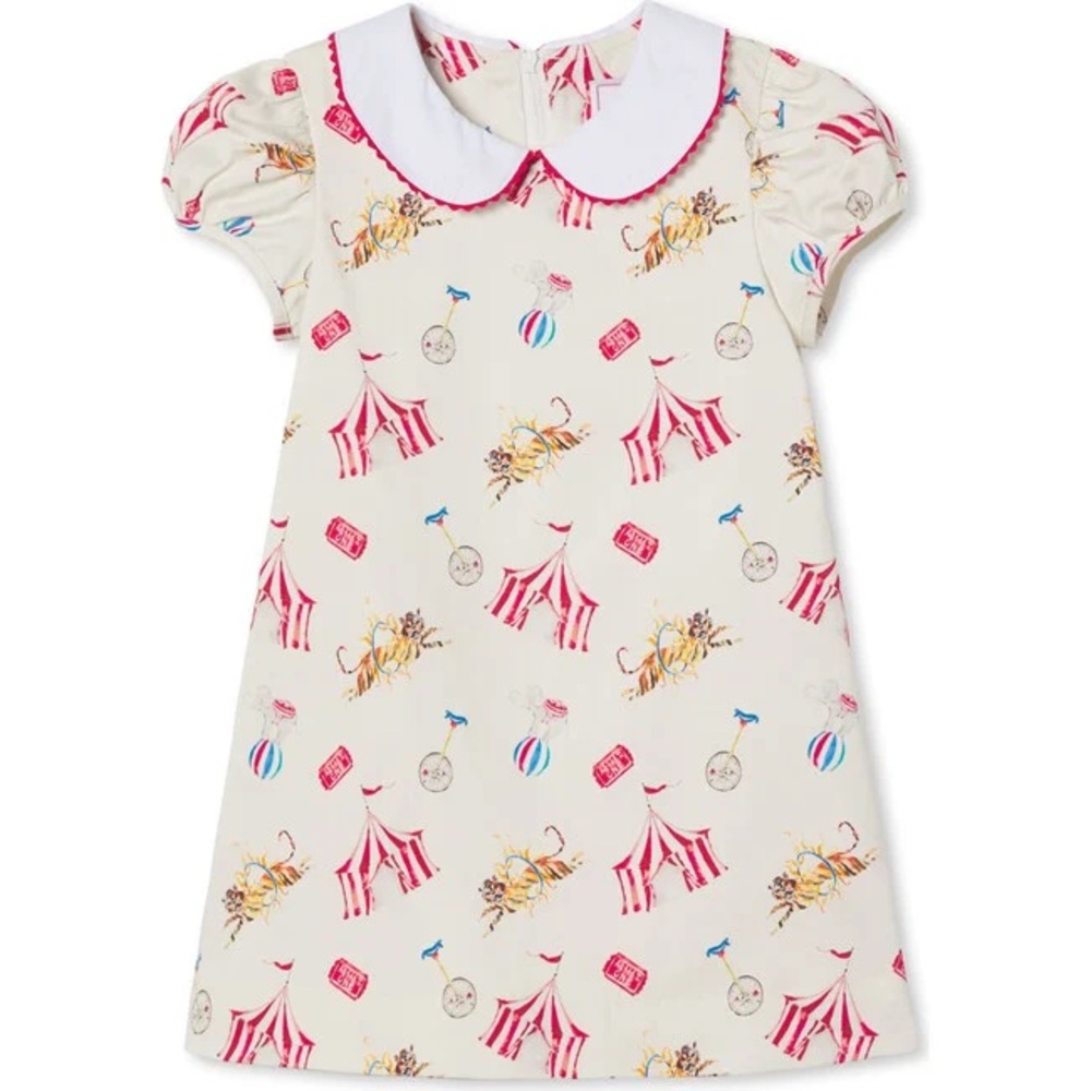 New CLASSIC PREP  Paige Dress, Circus Print
Peter pan collar, puff sleeve